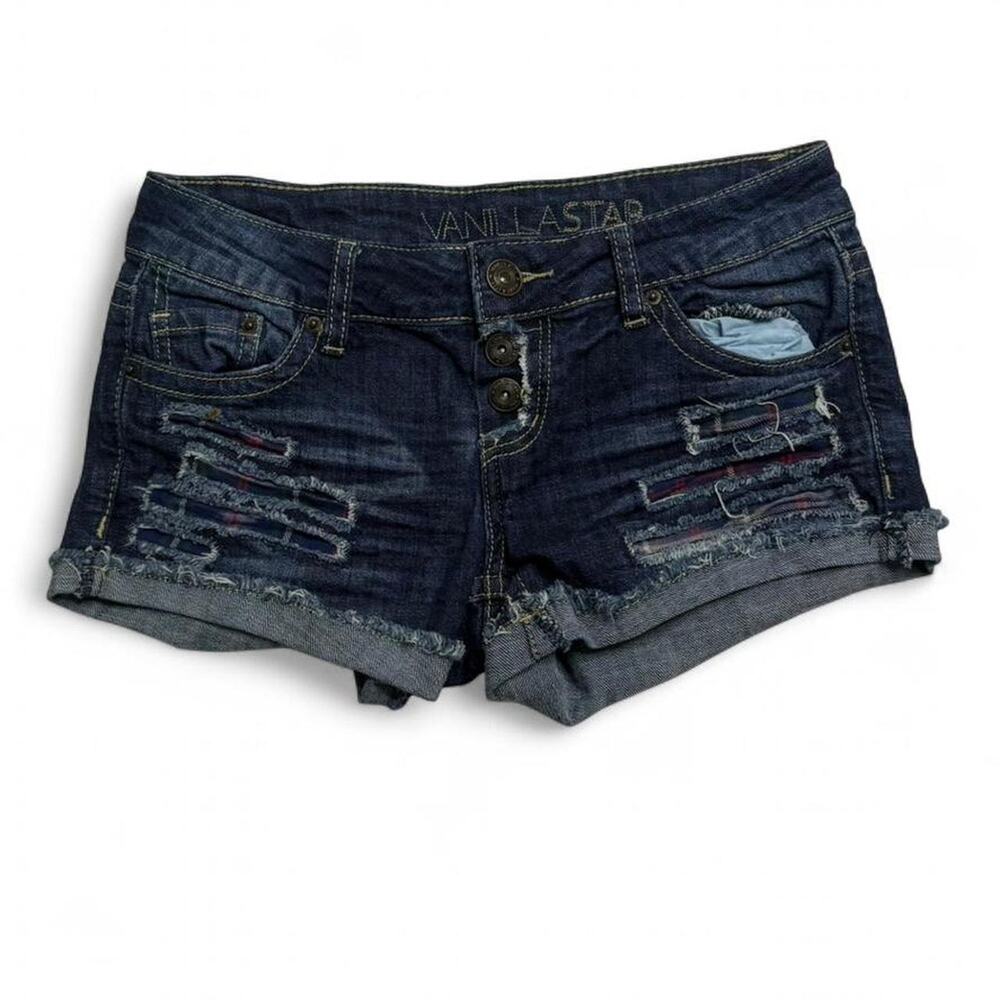 Vanilla Star Y2K 2000s Low Rise Vintage navy denim shorts distressed size 1